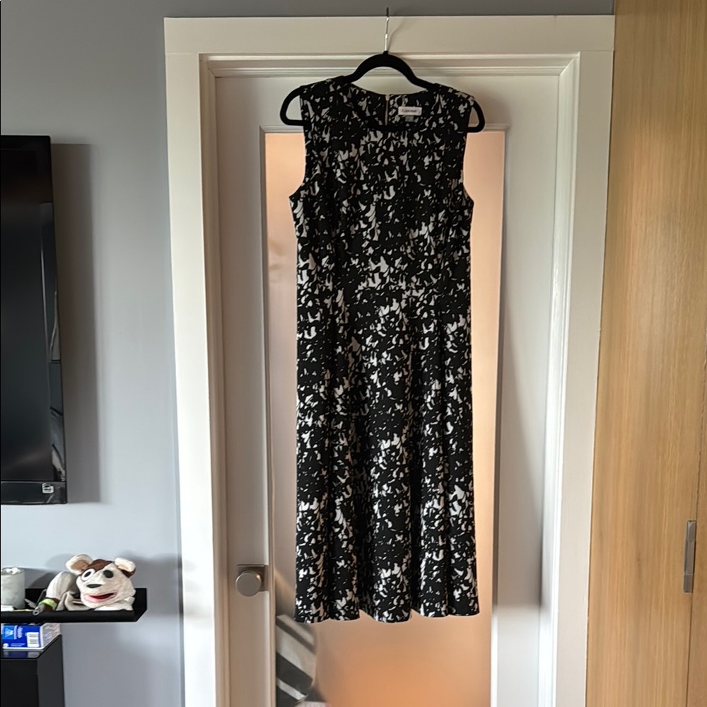 Calvin Klein Black and White Sleeveless Fit and Flare Dress